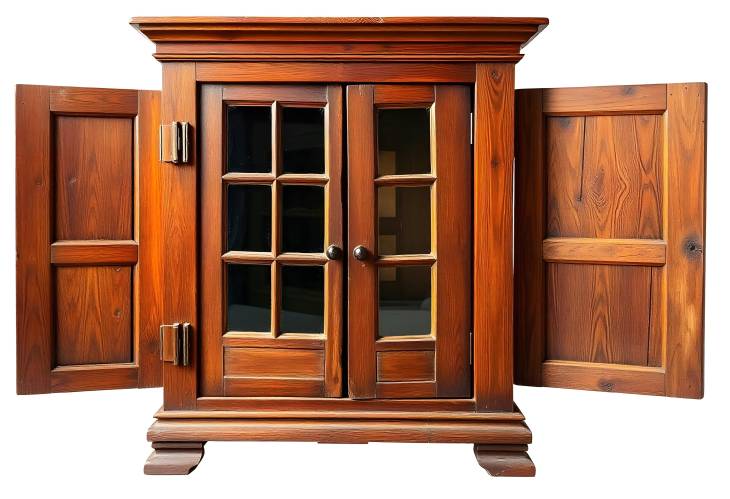 Craftsmanship Through Ages An Ancient Wooden Cabinet with Glass